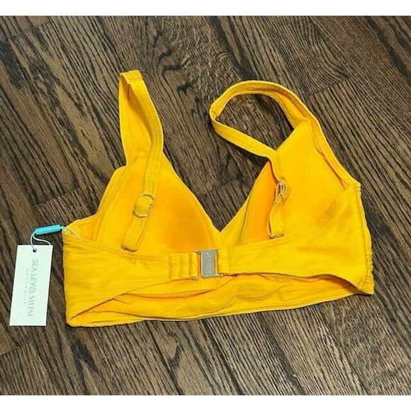 Sea Level Casablanca Cross Front Bikini Top Wire Free Ribbed Yellow Size 4 NWT - Picture 4 of 9